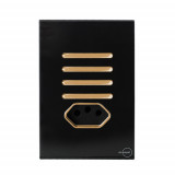 Conjunto Interruptor Quadruplo Simples + Tomada 10a 4x2 - Novara Glass Preto Brilhante Gold